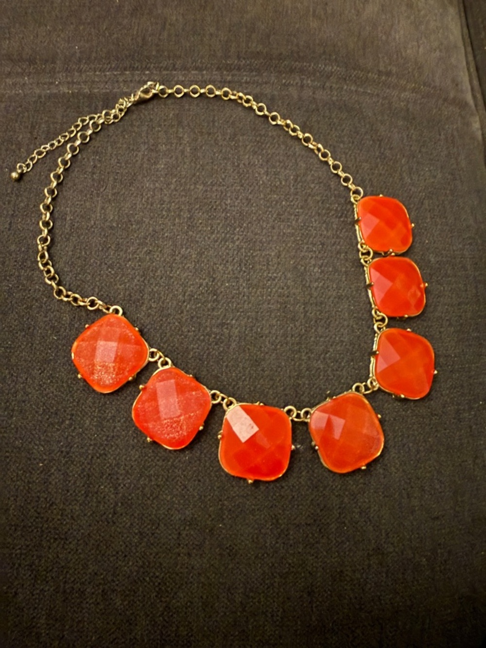 Gold-Tone Necklace with Bright Orange Faceted Drops